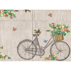 Serwetka do decoupage -1559- rower, kwiaty